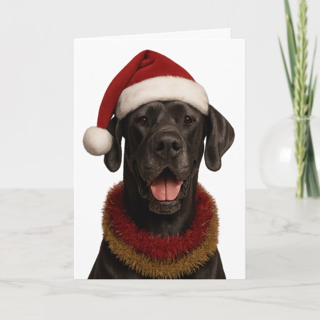 Carte Great Dane in a Santa hat Christmas card (Devant)