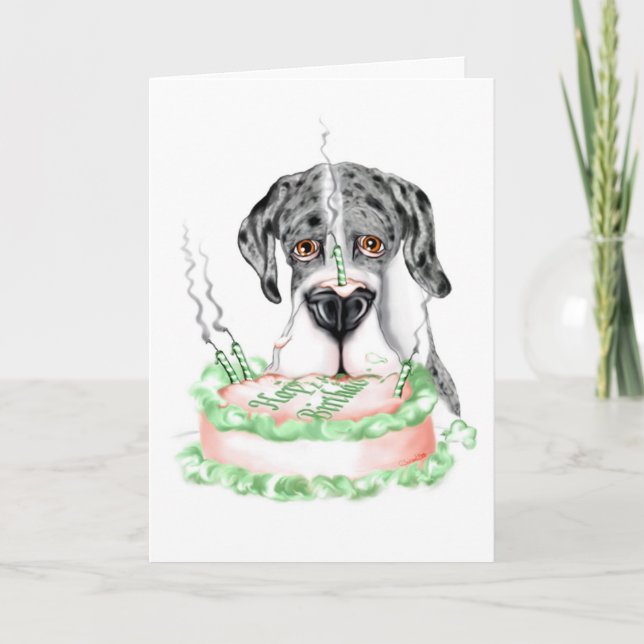 Carte Great Dane Merle UC Birthday Cake (Devant)