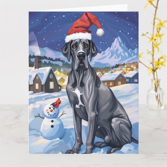 Carte Great Dane Winter Wonderland Noël Joie (Fleur jaune)