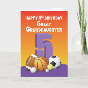 Carte Great Grand-fille 5Anniversaire Sports Balls
