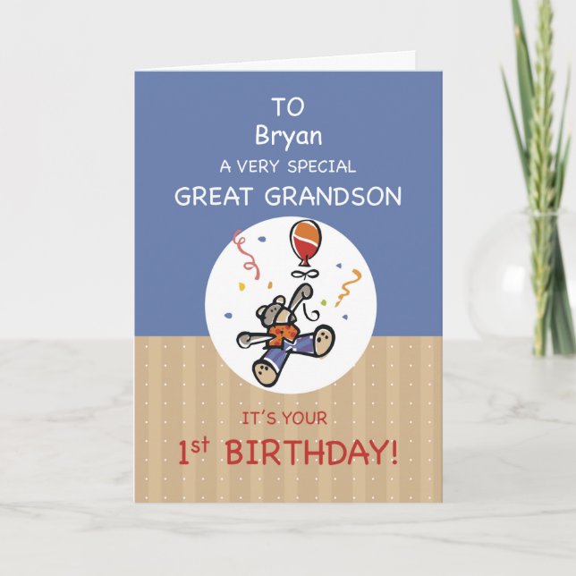 Carte Great Grand-fils Nom personnalisé 1st Teddy Bear B (Devant)