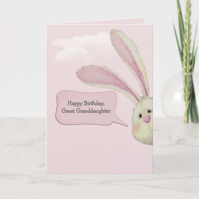 Carte Great Granddaughter Birthday Bunny On Pink (Devant)