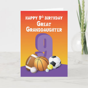 Carte Great Grandgirl 9e Anniversaire Sports Balls