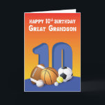 Carte Great Grandson 10th Birthday Sports Balls<br><div class="desc">Jetez un laissez-passer parfait "10" à votre arrière-petit-fils pour la célébration de son 10e anniversaire tant attendu. Cette carte avec beaucoup de balles de sport sur le devant est juste parfait pour lui donner.</div>