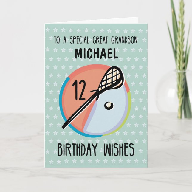 Carte Great Grandson 12e anniversaire Lacrosse Sport Per (Devant)