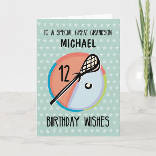 Carte Great Grandson 12e anniversaire Lacrosse Sport Per