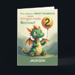 Carte Great Grandson 2e anniversaire Personnalisez migno<br><div class="desc">Une façon joyeuse de célébrer un lien rare et spécial,  cette carte de 2e anniversaire pour votre arrière-petit-fils comprend un dragon vert adorable,  des couleurs douces et un ballon orange vif. Un design doux et magique pour le grand jour d’un petit garçon chéri.</div>