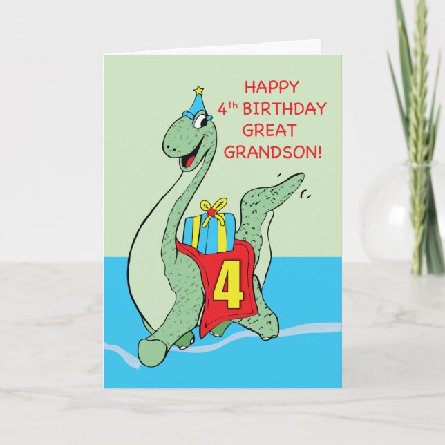 Carte Great Grandson, 4e anniversaire Dinosaur (Devant)