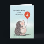 Carte Great Grandson 4e anniversaire mignon Hedgehog Bal<br><div class="desc">Saluez votre petit-fils à l'occasion de son 4e anniversaire avec cette carte. L'aquarelle à l'avant et le hérisson tenant un ballon rouge font une très jolie présentation. Il adorera ça une fois que vous lui aurez donné cette carte pour son anniversaire.</div>