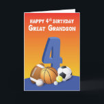 Carte Great Grandson 4e anniversaire Sports Balls<br><div class="desc">Une carte colorée pour saluer votre arrière-petit-fils pour un heureux 4ème anniversaire est juste devant vos yeux. Ne cherchez donc plus la carte parfaite car vous l’avez déjà trouvée. Obtenez celui-ci aujourd'hui pour le donner bientôt.</div>