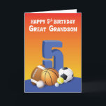 Carte Great Grandson 5e anniversaire Sports Balls<br><div class="desc">Dunk le salut d'anniversaire parfait pour votre arrière-petit-fils fanatique de basket avec cette carte qui a un assortiment de boules sur le devant. Plus important encore,  le basket-ball est en plein centre d'entre eux. Cette carte fera sûrement son temps.</div>