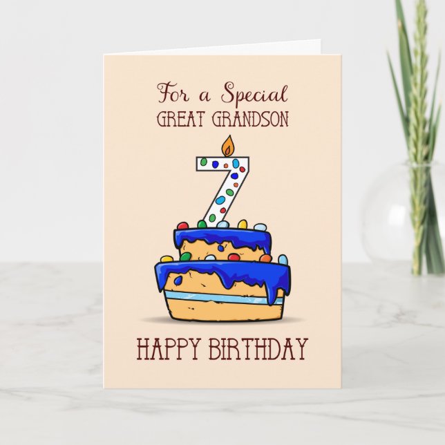 Carte Great Grandson 7e anniversaire, 7 on Sweet Blue Ca (Devant)