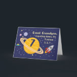 Carte Great Grandson 7e anniversaire Planètes dans l'esp<br><div class="desc">7 ans est hors de ce monde,  surtout quand c'est ton arrière petit-fils ! Bateau à fusée,  planètes et étoiles remplissent à l'avant de la carte avec le message que vous comptez pour dire Joyeux Anniversaire!</div>