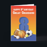 Carte Great Grandson 8e anniversaire Sports Balls<br><div class="desc">À un jeune âge,  vous pouvez voir votre arrière petit-fils fleurir en un bon joueur de balle. Encouragez-le davantage à vivre son rêve en lui donnant cette carte à son 8e anniversaire. Il y a aussi un message amusant à l'intérieur duquel il va sûrement rire.</div>