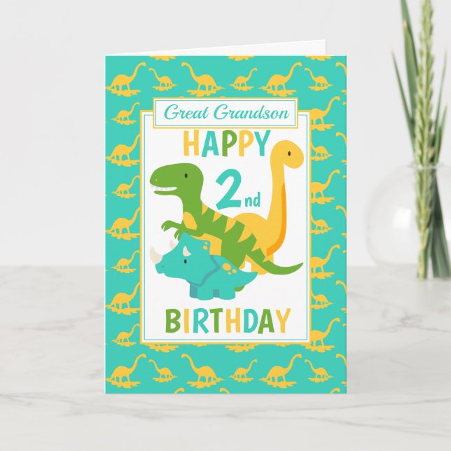 Carte Great Grandson Dinosaur 2e anniversaire bleu (Devant)
