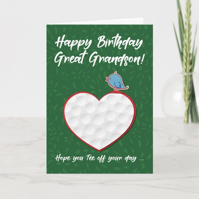 Carte Great Grandson Golf Sports Coeur Anniversaire (Devant)