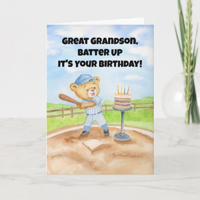 Carte Great Grandson Happy Birthday Baseball Teddy Bear (Devant)