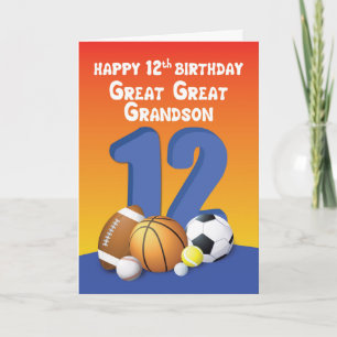 Carte Great Great Grand-Petit-fils 12e Anniversaire Spor