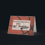 Carte Great Great Grandson 12e anniversaire de basket-ba<br><div class="desc">Apportez des salutations amusantes à un arrière-petit-fils qui fête son 12e anniversaire avec cette carte couverte de basket. S'il se trouve que c'est aussi son sport favori, alors vous devez sûrement atterrir un salut de salut slam. LE TEXTE SUR LA COUVERTURE DE CETTE CARTE EST LE STYLE GRUNGE QUI RESSEMBLE...</div>
