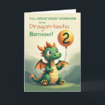 Carte Great Great Great Grandson 2ème anniversaire migno<br><div class="desc">Une façon joyeuse de célébrer un lien rare et spécial,  cette carte de 2e anniversaire pour votre arrière-petit-fils comprend un dragon vert adorable,  des couleurs douces et un ballon orange vif. Un design doux et magique pour le grand jour d’un petit garçon chéri.</div>