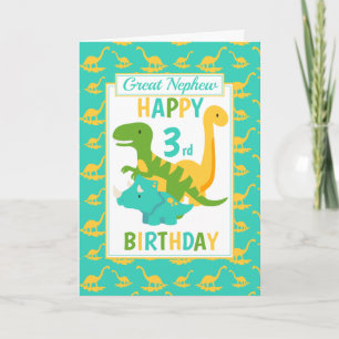 Carte Great Nephew Dinosaur 3e anniversaire bleu
