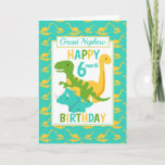 Carte Great Nephew Dinosaur 6 Month Birthday Blue<br><div class="desc">A fun 6 month birthday for your Great Nephew . This bright six month birthday card fea cartoon green T-Rex dinosaur, a yellow Brontosaurus and a blue Triceratops, set on blue and yellow dinosaur background A lovely cute design for a little boy who will be a years old. The birthday...</div>