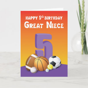 Carte Great Niece 5e anniversaire des balles de sport