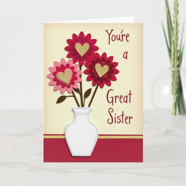 Carte Great Sister Heart Flowers Card (Devant)