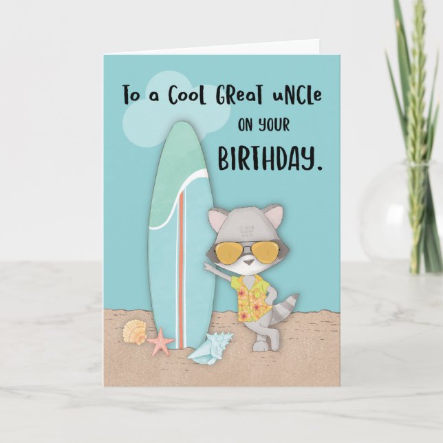 Carte Great Uncle Birthday Beach Funny Cool Raccoon (Devant)