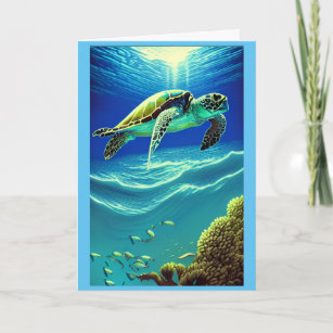 Carte Gree Sea Turtle Blank Birthday Card