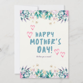 Carte Green and Pink Floral Watercolor Happy Mothers Day
