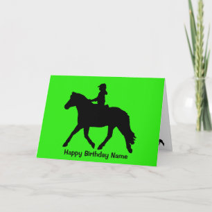 Carte Green Black Cute Pony Rider Silhouette Anniversair