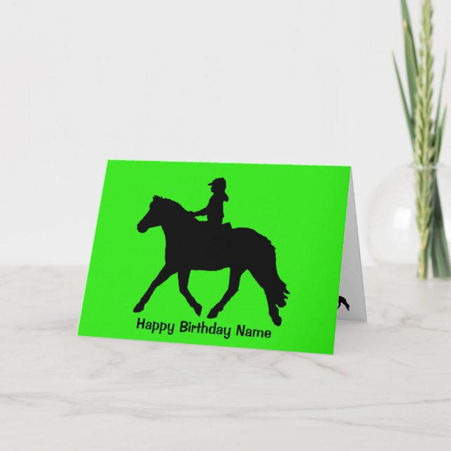 Carte Green Black Cute Pony Rider Silhouette Anniversair (Devant)