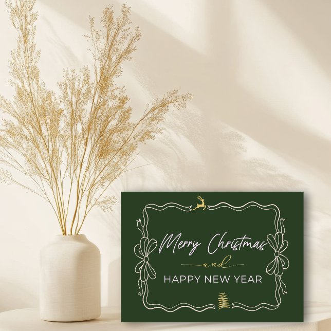 Carte Green Bow & Trees Doodles Holiday Fold Card (Green Bow & Trees Doodles Holiday Folded Card)