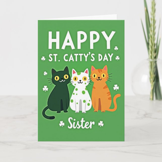 Carte Green Cats Shamrocks Sister Card (Devant)