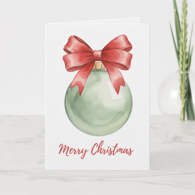 Carte Green Christmas Bauble with Red Bow Card (Devant)