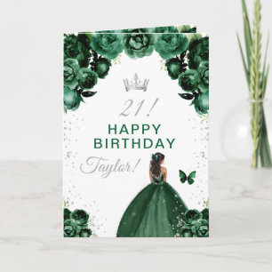 Carte Green Floral Dark Skin Girl Joyeux anniversaire