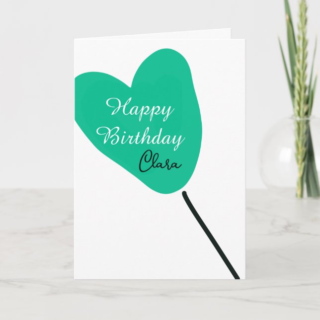 Carte Green heart happy birthday white black balloon kid (Devant)