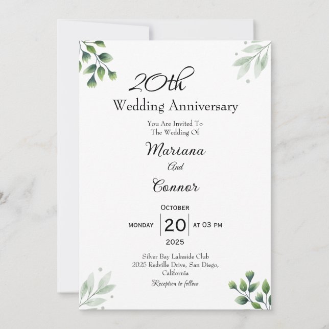 Carte 'Green Leaf' pour les 20 ans de mariage  (Devant)