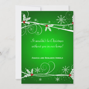 Carte Green Red White Holly Holiday Invitation