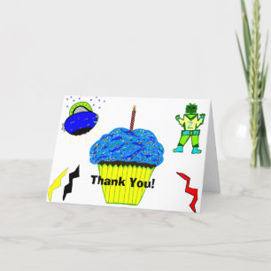 Carte Green Robot Boy Blue Cupcake