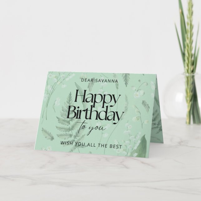 Carte Green Sage Lily of the Valley Custom Birthday Card (Devant)