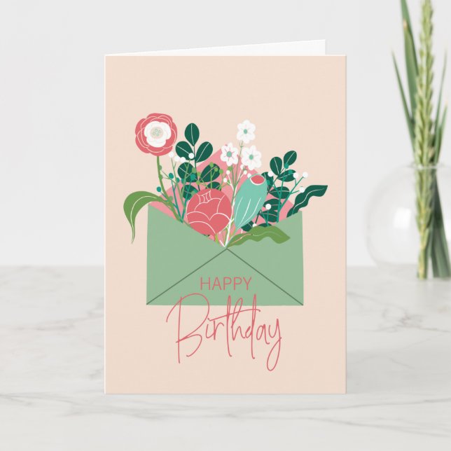 Carte Green Scandinavian Floral Birthday Card (Devant)