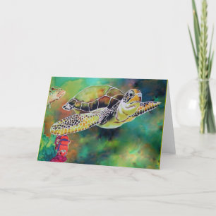 Carte Green Sea Turtle Silk Painting