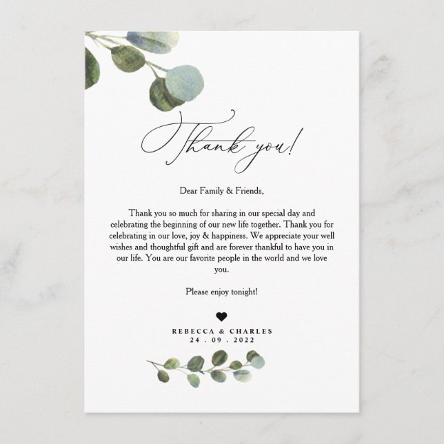 Carte Greenery Eucalyptus Napkin Merci (Devant)