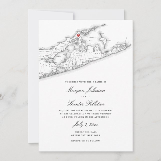 Carte Greenport NY Élégant Mariage noir blanc (Devant)