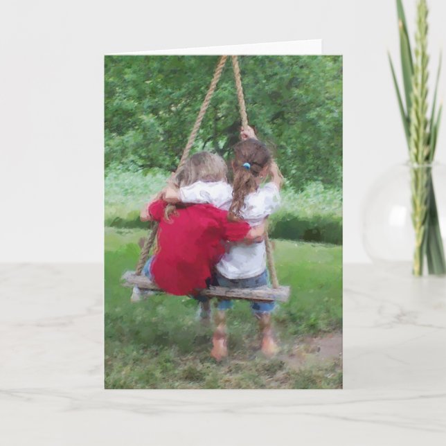Carte GREETING CARD: Girls on a Tree Swing (Devant)
