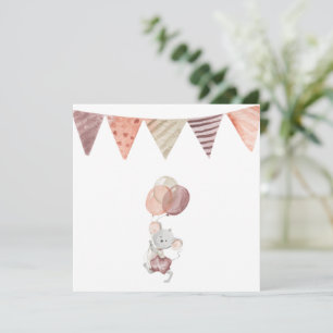 Carte Greeting Card - Little Mouse With Balloons