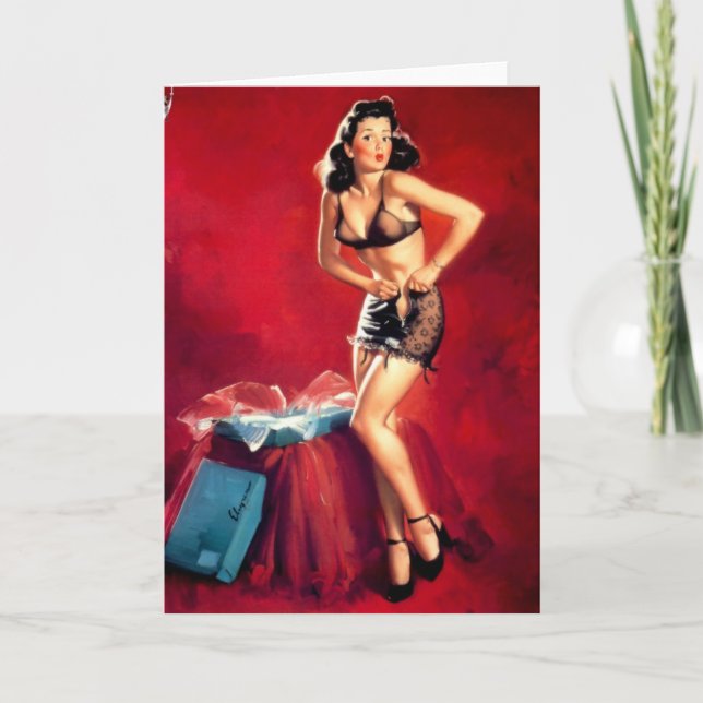 Carte Greeting Card Pin-Up Girl Dressing (Devant)