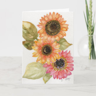 Carte Greeting Card - Pink and Orange Sunflowers